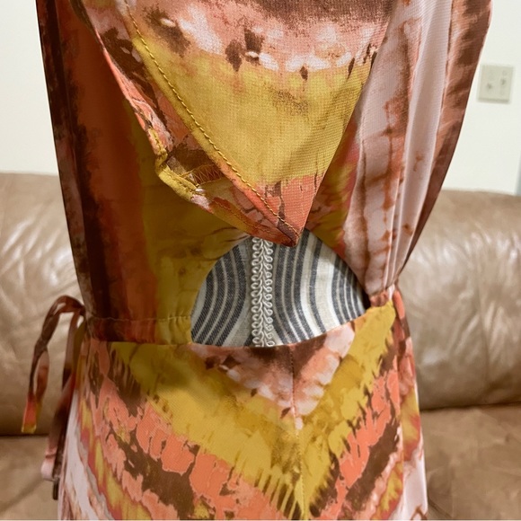 NWT Taylor Cutouts Printed Chiffon Midi Flare Dress with Waist Drawstring - Picture 5 of 13